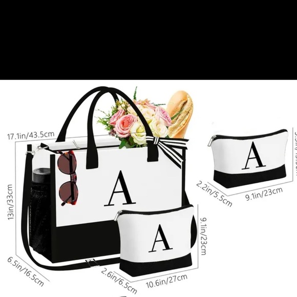 New- 3 piece letter “K” canvas bag, multiple uses, large tote with zipper - Picture 6 of 7